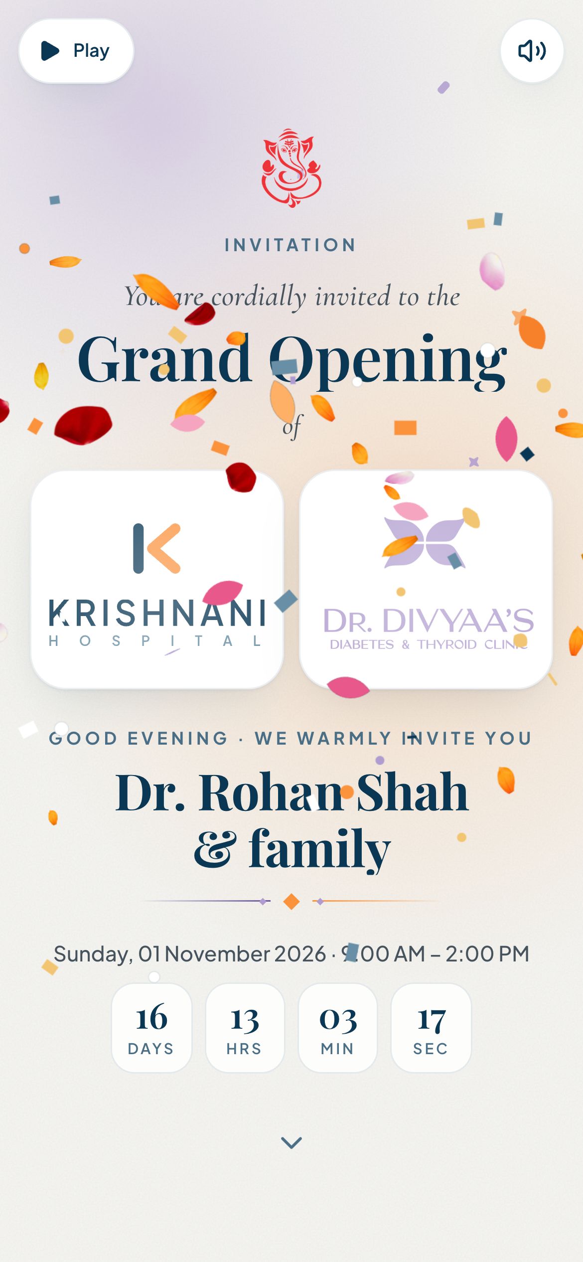 Invitation with a live countdown to the event