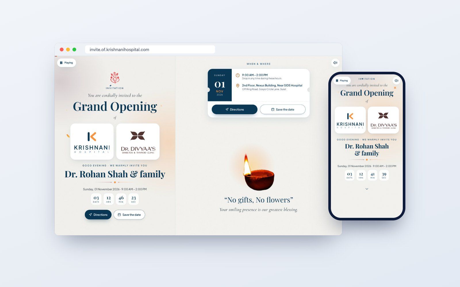 A digital invitation we built, on laptop and phone