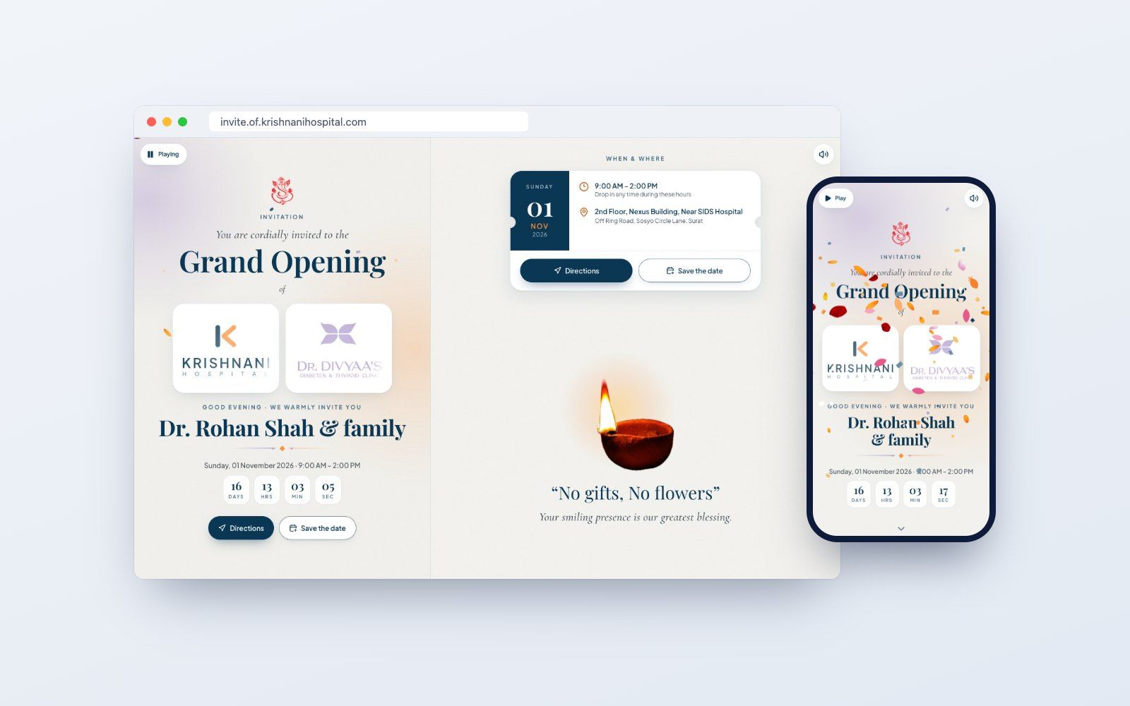 A digital invitation we built, on laptop and phone