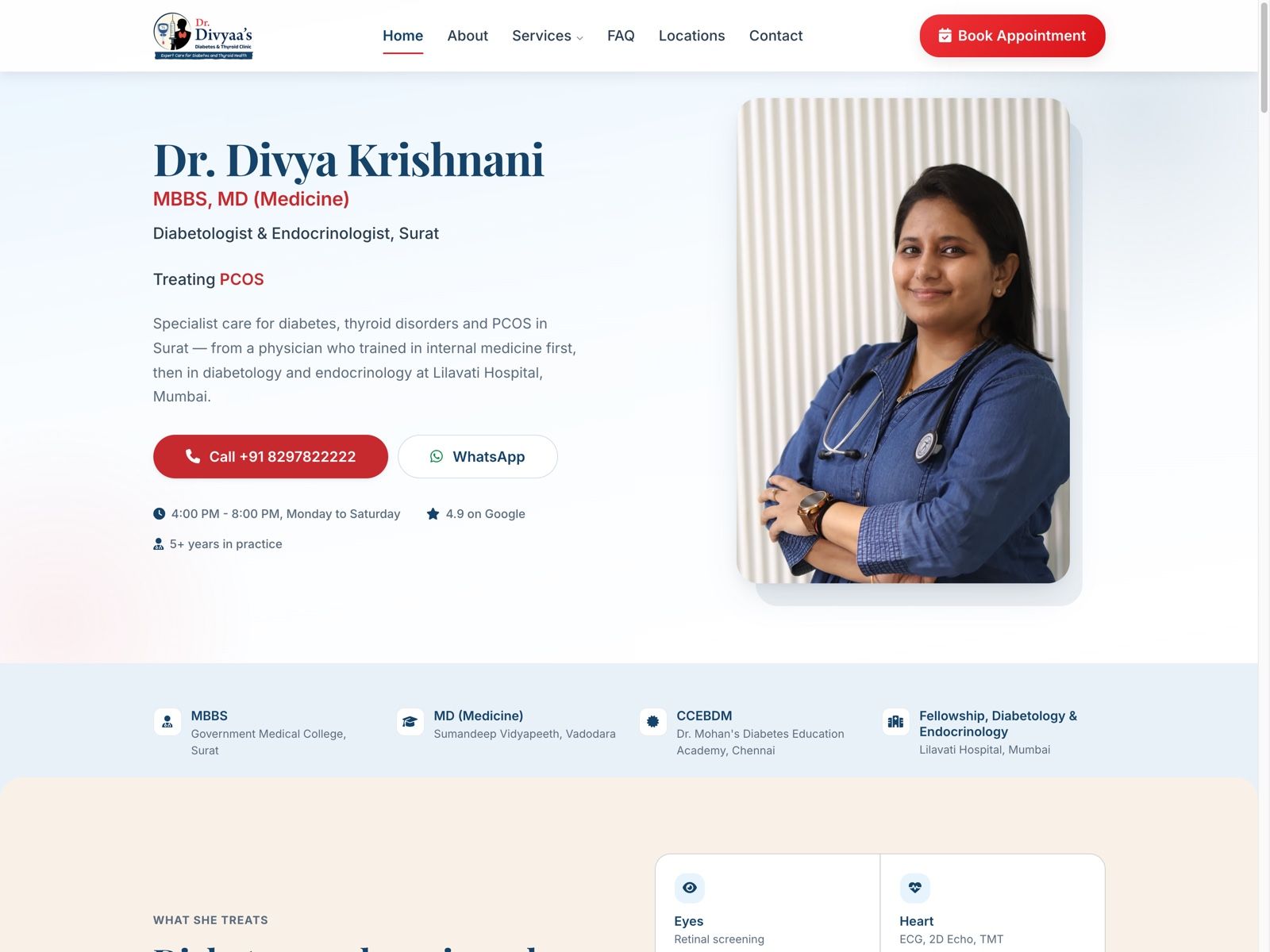 Dr Divya Diab Care home page on a laptop