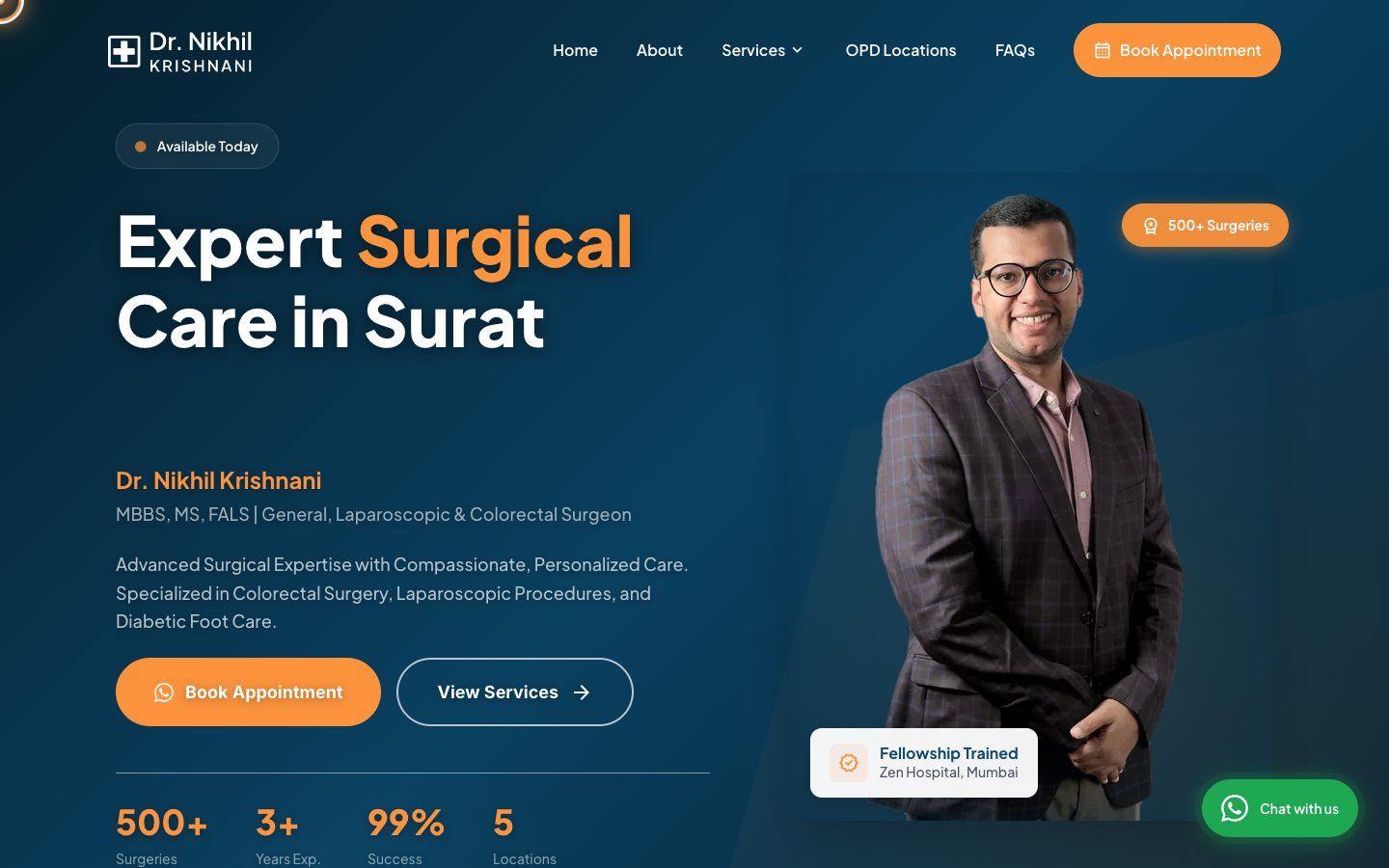 Surgeon’s practice website on a laptop