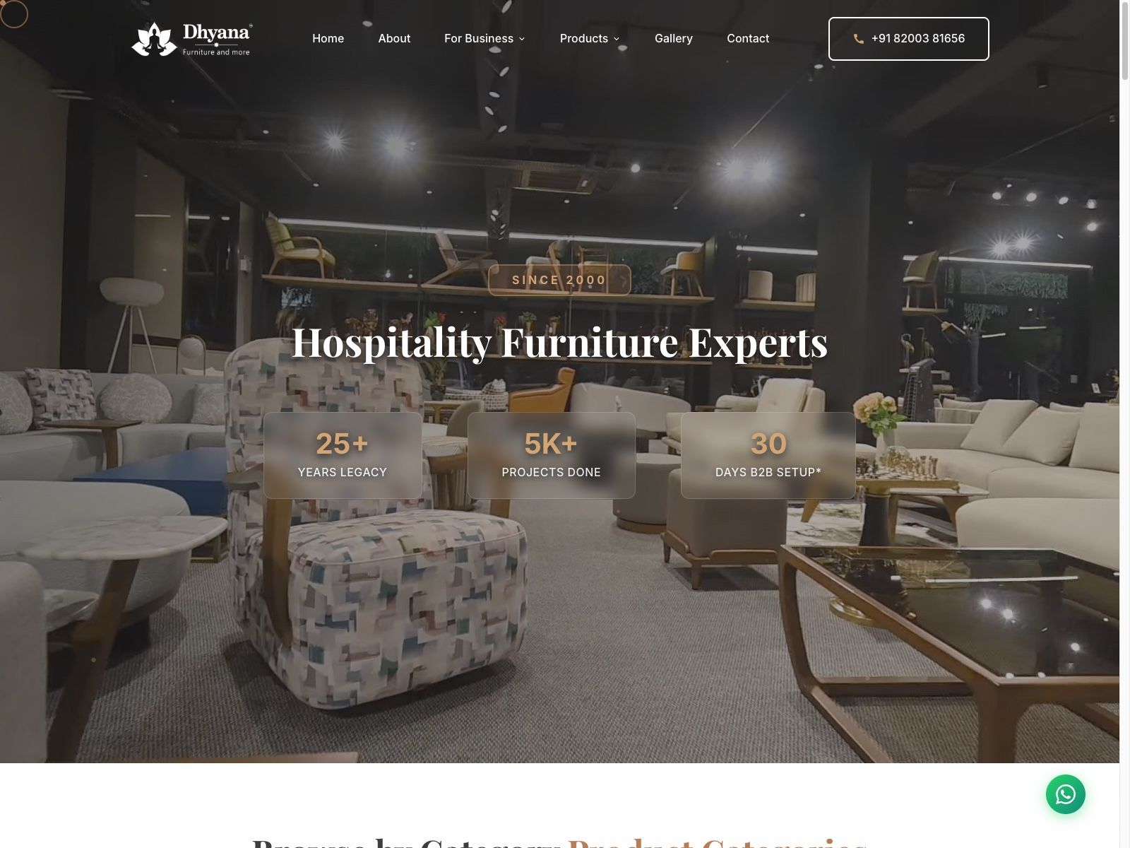 Furniture brand website on a laptop