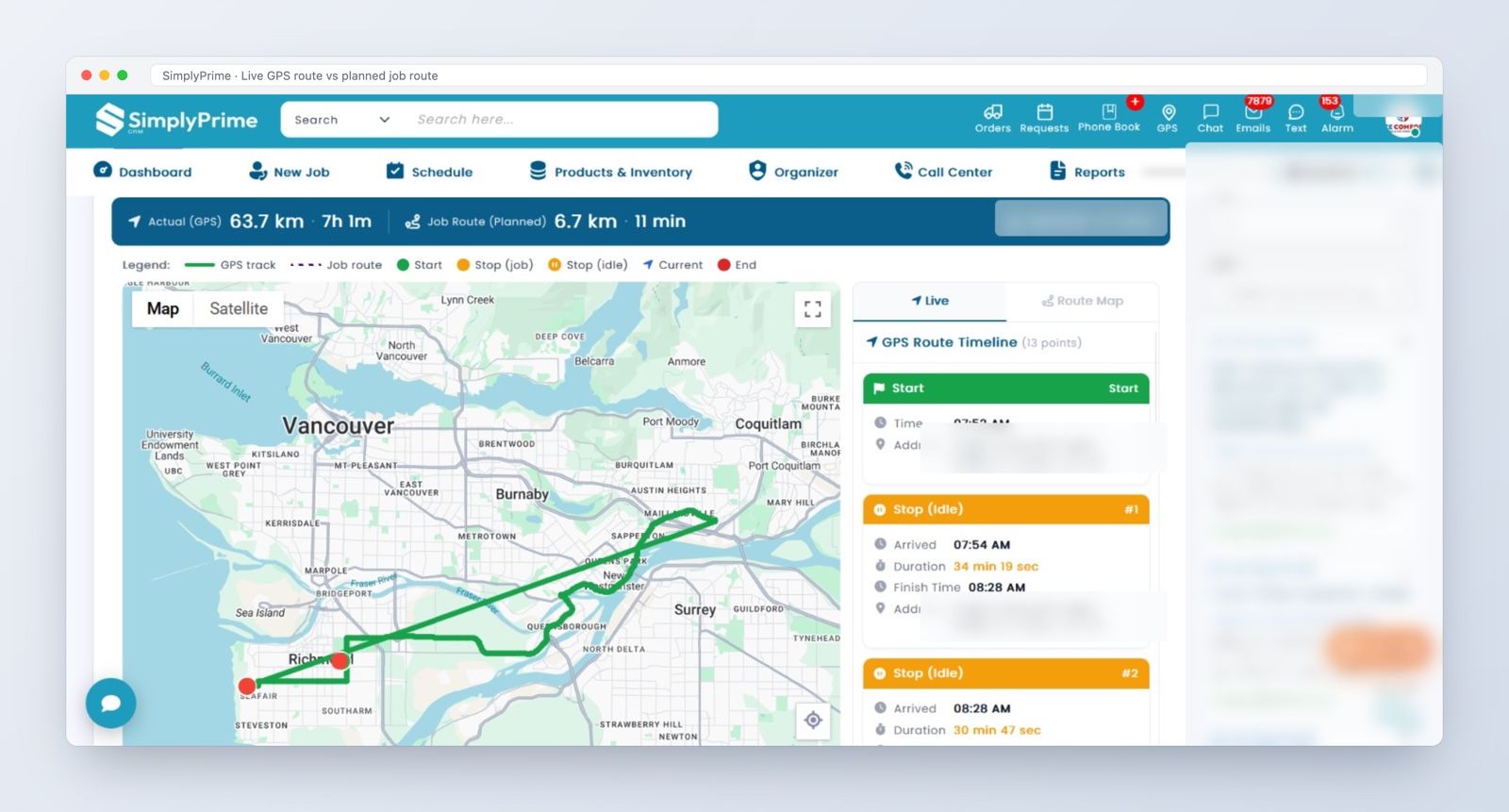 Live GPS tracking screen