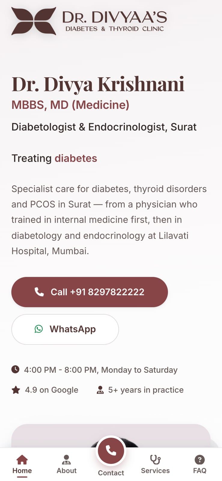 drdivyadiabcare.com on a phone
