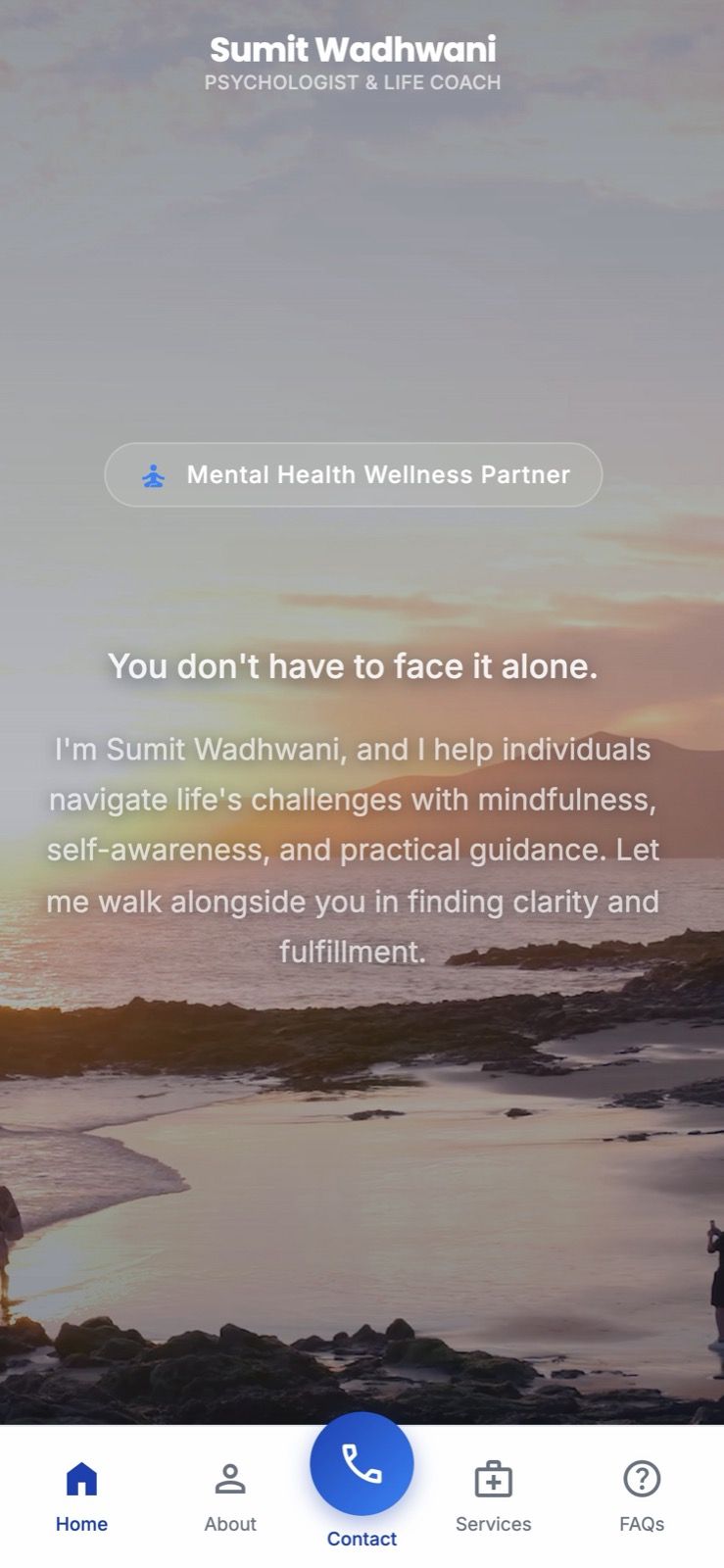 Psychology practice website on a phone