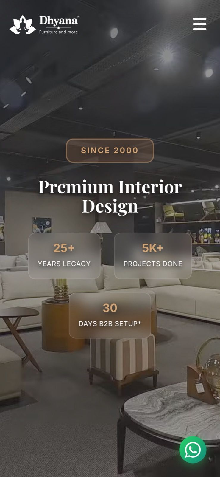 Furniture brand website on a phone